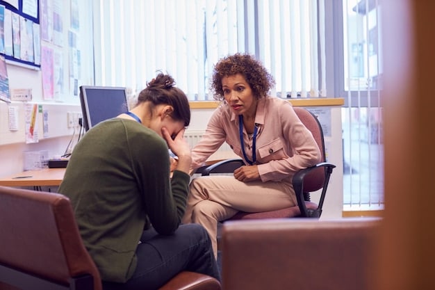 A person consulting with a career counselor, discussing options for unemployment benefit extensions and alternative job training programs. The setting is a community career center.