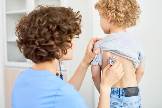 A doctor giving a child a check-up with a stethoscope, highlighting the preventative care aspect of SCHIP/CHIP.
