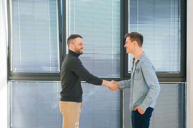 A split-screen image showing a business executive on one side shaking hands with a customer on the other, symbolizing trust and partnership. In the background, there are data privacy icons and security shields, representing the balance between business needs and consumer protection under the CCPA.