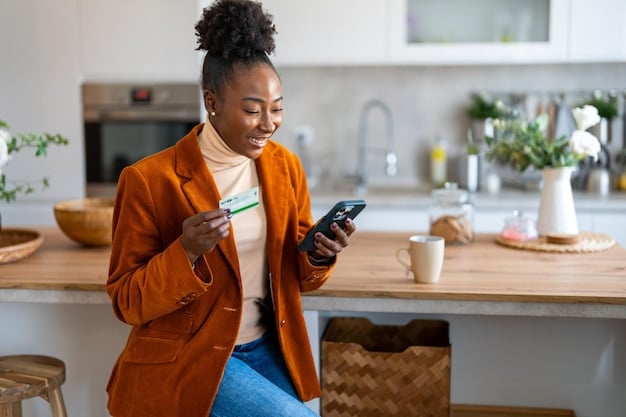 A person smiling and confidently using a mobile banking app on their smartphone, showing a clear account balance and transaction history. This image conveys a sense of financial control and ease of use.