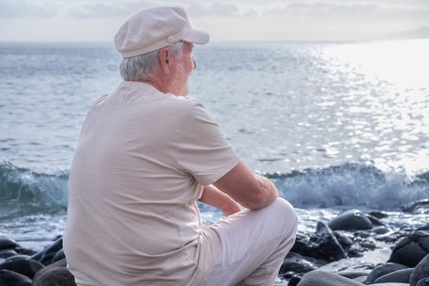 A serene image of a person enjoying retirement by the sea, with a focus on relaxation and financial security, conveying the benefits of proper retirement planning.