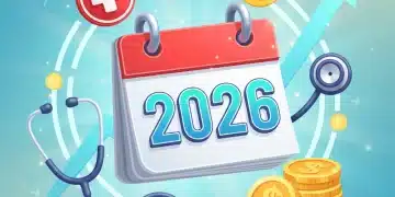 2026 HSA contribution limits calendar with medical symbols and upward trend graph