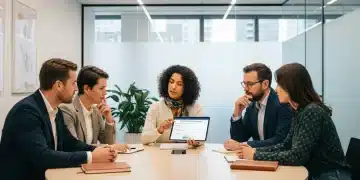 Consumers and retailers calmly discussing a dispute at a conference table.